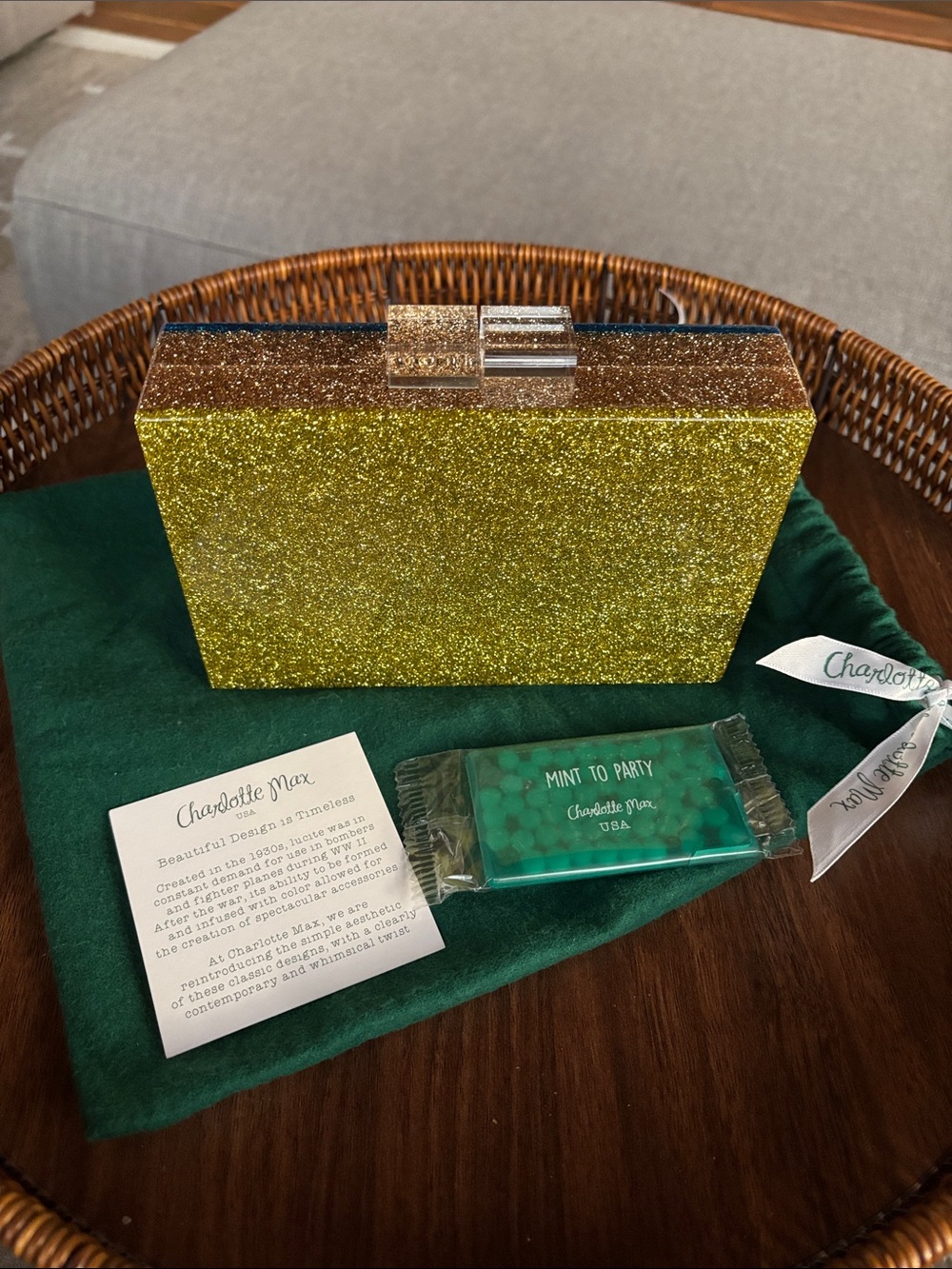 CHAROLETTE MAX Gold/blue/pink/purple Glitter Box Clutch